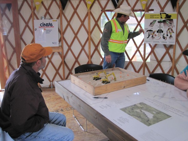 denver dig trip 026 Orientation took place in a yurt with miniature machines in a sandbox.